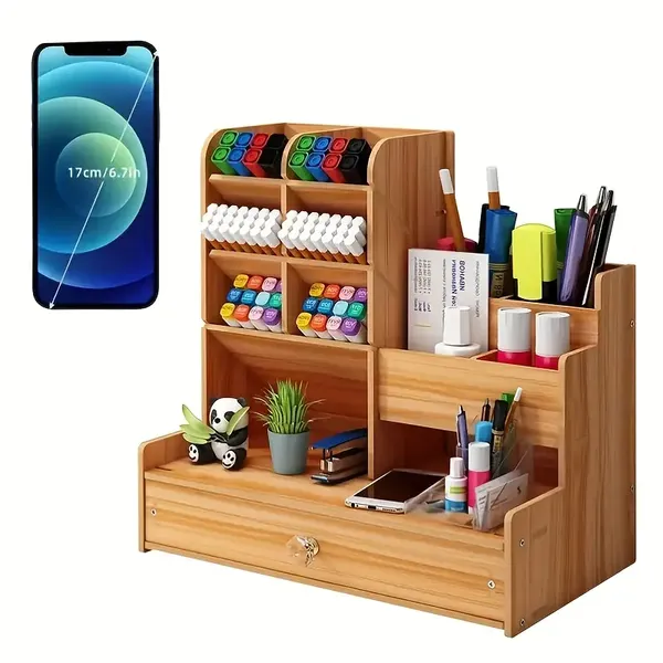 Organizador De Mesa Escritório Multiuso C/ Gaveta Nicho Canetas