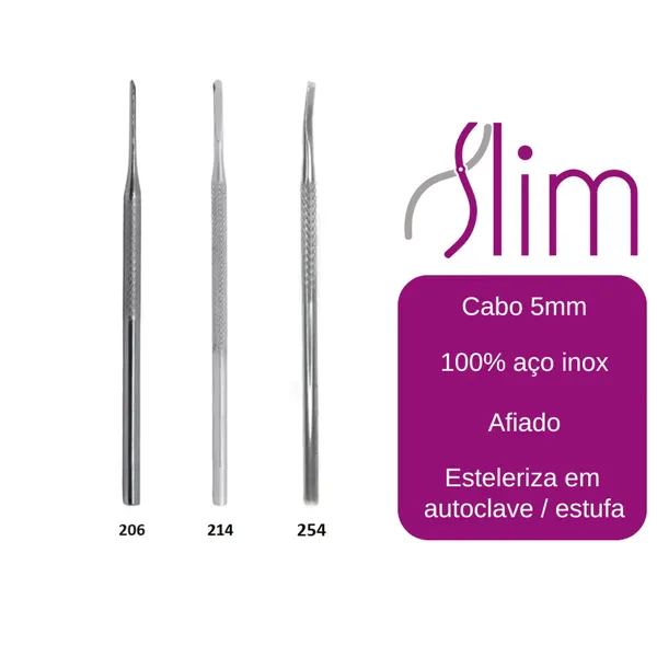 Kit Espátula Desencravador​ Slim Podologia - 3 Peças N206, N214 e Formão N254