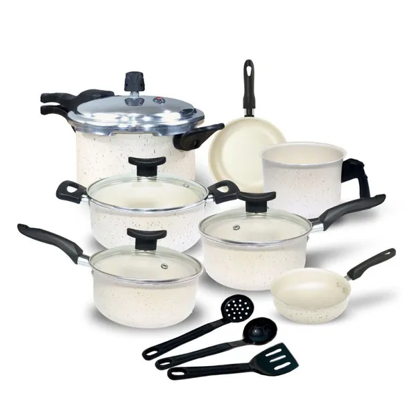 Jogo de Panelas Antiaderente Teflon Mônaco 10 peças com panela de pressão fechamento externo, 2,5L