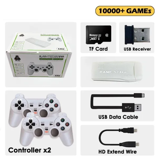 Videogame Stick 10Mil 2 controles sem fio, console portátil jogos retrô, antigo