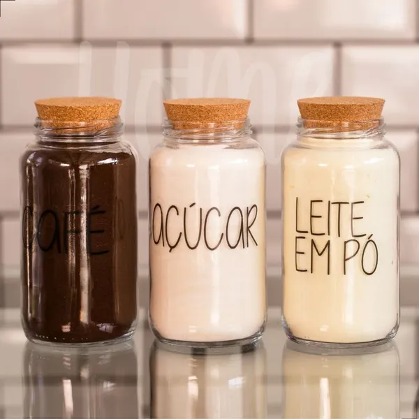 Kit Cantinho do Café - Pote Hermético de Vidro 810 ml - Cozinha Decorada