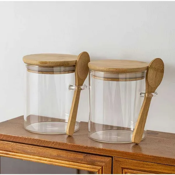 Kit 2 Potes Herméticos De Vidro Com Tampa De Bambu 550ml
