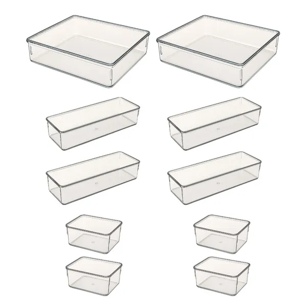 Kit 10 Organizador Modular Multiuso Acrílico​ Cristal Cesto Gaveta Maquiagem Geladeira