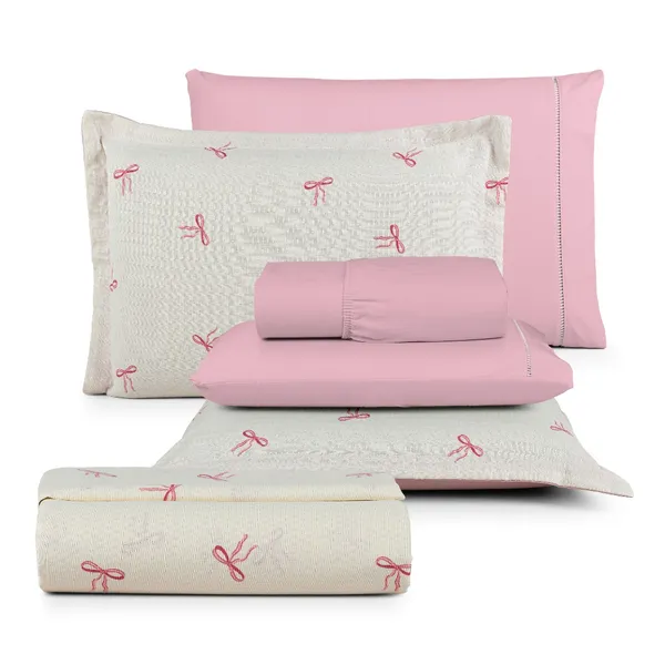 Kit 6 Peças Casal Cobre leito + Jogo de lençol 100% Algodão 180 fios Tecido Piquet