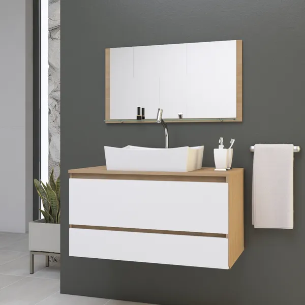 Conjunto Grecia MDF gabinete para banheiro 80cm com cuba e espelheira