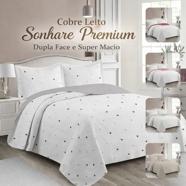 Cobre leito Casal kit 3 peças Colcha Dupla Face Solteiro, Queen King Estampas da Atualidade - Luxo