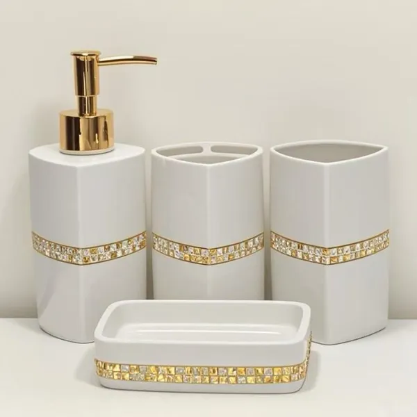 Conjunto de banheiro de luxo, suporte para sabonete líquido, suporte para escova de dentes