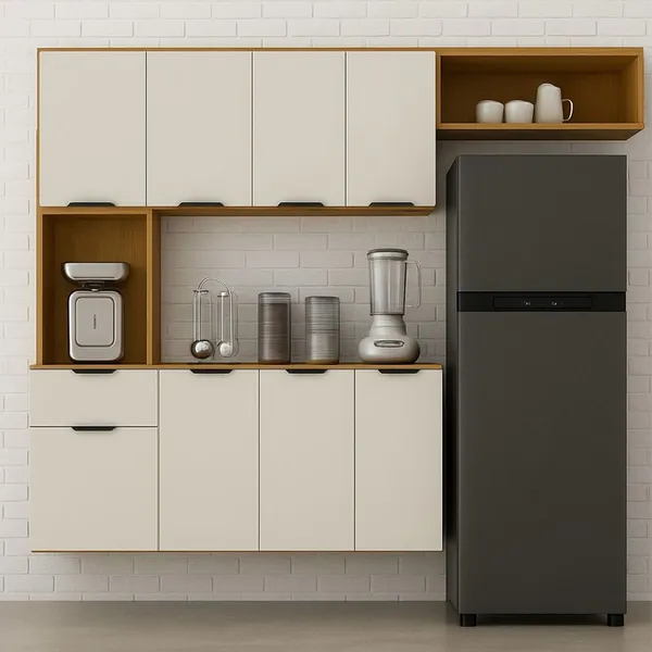 Cozinha Compacta Aura 8 Portas com Nicho Integrado Praticidade Fácil Limpeza