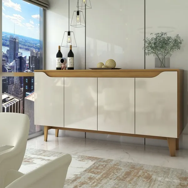 Aparador Buffet Royal 4 Portas Nature/Off White - Panorama Móveis