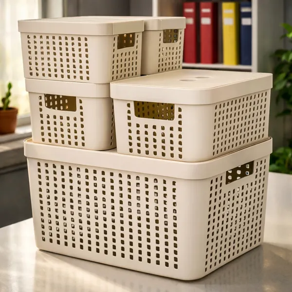 Kit 5 Caixas Organizadoras com Tampa Cesto Grande de Plástico 2 Litros 4,5 Litros 17 Litros