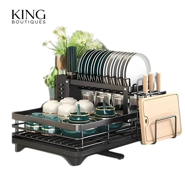 Escorredor de Louça Organizador de Pia Rack de Cozinha Duplo Aço Carbono Com Porta Copos Talheres
