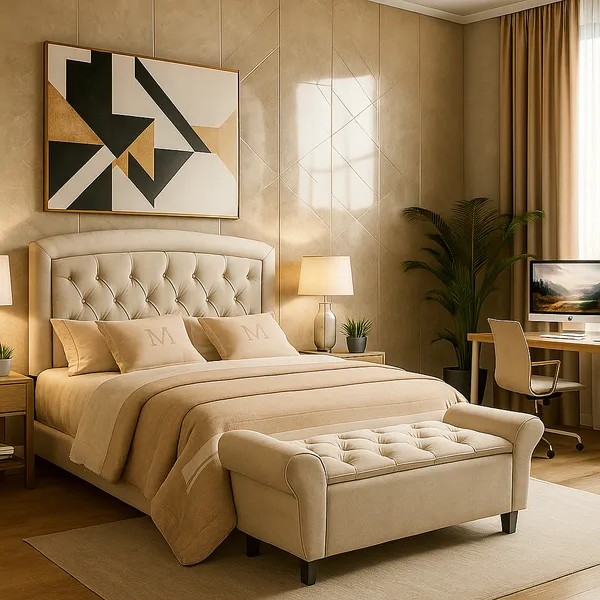 Conjunto Veneza Cabeceira com Recamier Para Camas Queen 160 com Tecido Suede feito em Madeira com Framer