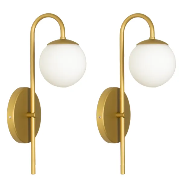 Kit 2 Arandelas Parede Curva Jabuticaba Globo 10 Quarto Dourado Fosco Bivolt