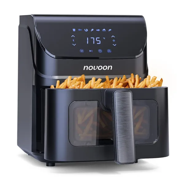 Air Fryer Novoon 4,5 Litros Digital 1400W Sem Óleo 3 em 1 Assa, Reaquece e Frita