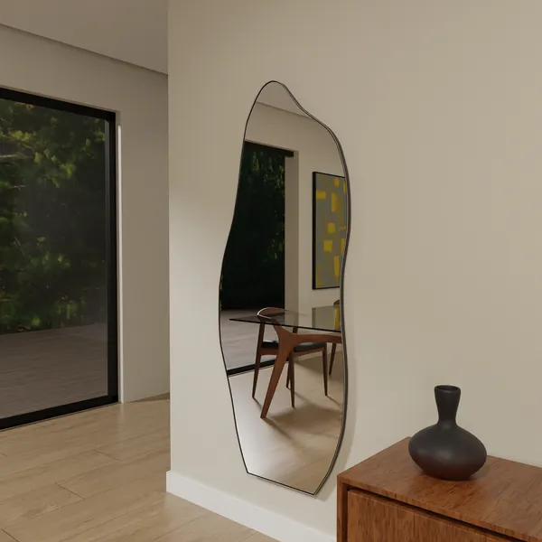 Espelho Orgânico Moldura Em Couro 150cm x 60cm 170cm x 70cm Corpo Inteiro Quarto Sala Banheiro Hall Grande Moderno Luxo