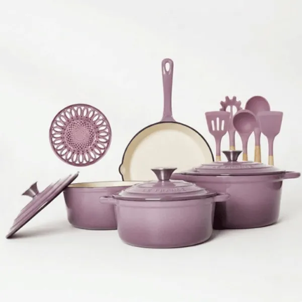 Conjunto de Panelas de Ferro Fundido Esmaltado 10 Peças - Frigideira e Panelas Antiaderentes