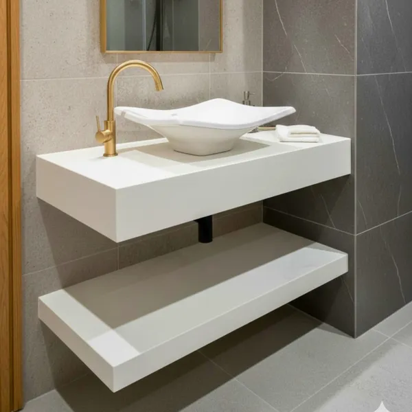 Kit Bancada + Prateleira + Cuba 100% Porcelanato p/ Banheiro 60x45 Super Oferta Envio Rápido