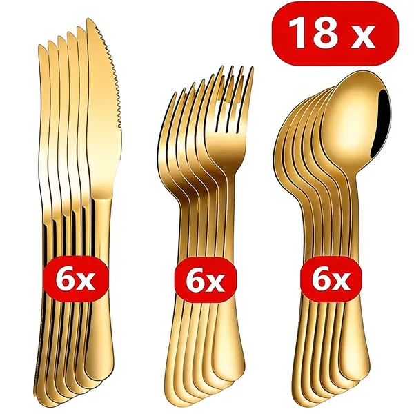 18 Peças Talheres Ouro De Aço Inox Garfo Colher Faca Colher De Mesa