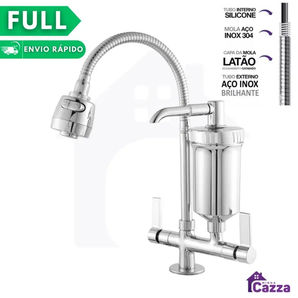 Torneira Gourmet Com Filtro Cozinha Luxo Bancada 1/4 De Volta