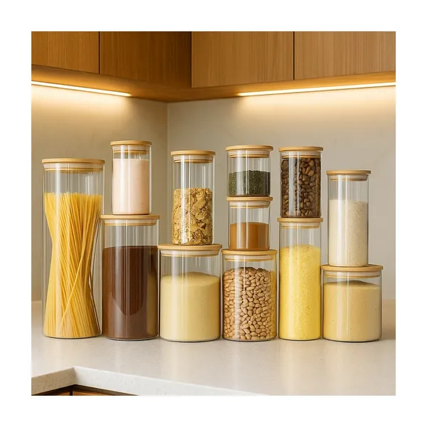 Jogo 12 Potes Hermetico Vidro Mantimentos Tampa Bambu