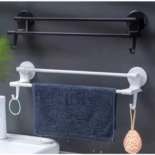 Porta Toalha Para Banheiro DUPLA CAMADA COM GANCHOS Sem Furo Com Suporte De Adesivos Multiuso
