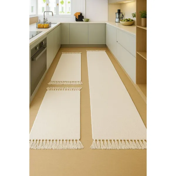 Jogo de Passadeira de Tear, Tapete de Cozinha, 3 Peças Algodão