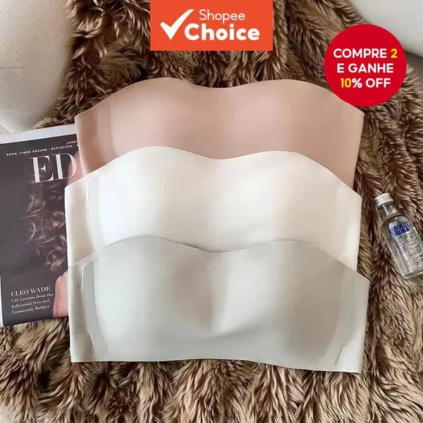 Sutiã Push-Up Sexy Sem Alças – Levantamento Costura , Antiderrapante E Invisível (S-XL) , Branco \ Pele Roupa Íntima Pre