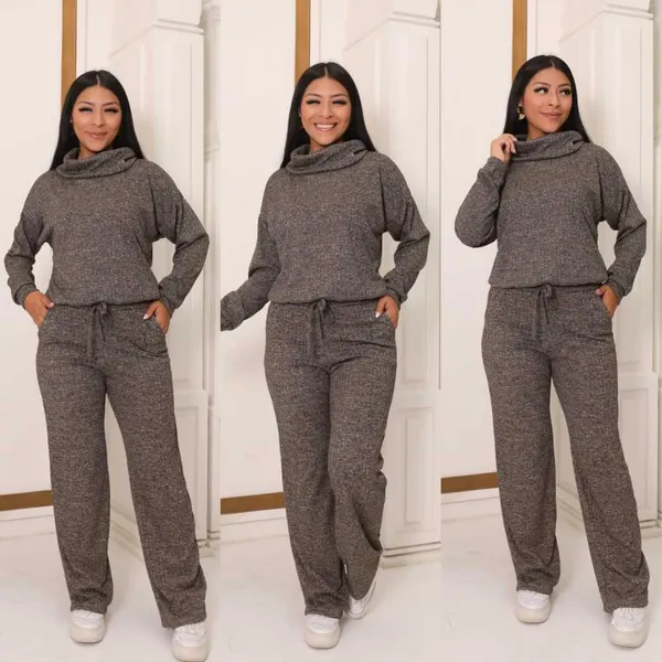 Conjunto Femenino Lanzinha Canelada Premium 2 Peças Blusa com gola e Pantalona