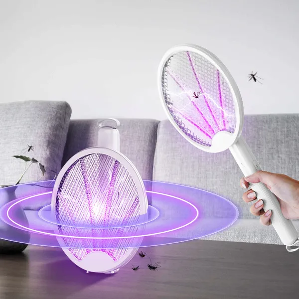 Raquete Elétrica para Mosquitos Recarregável USB Dobrável com Luz UV