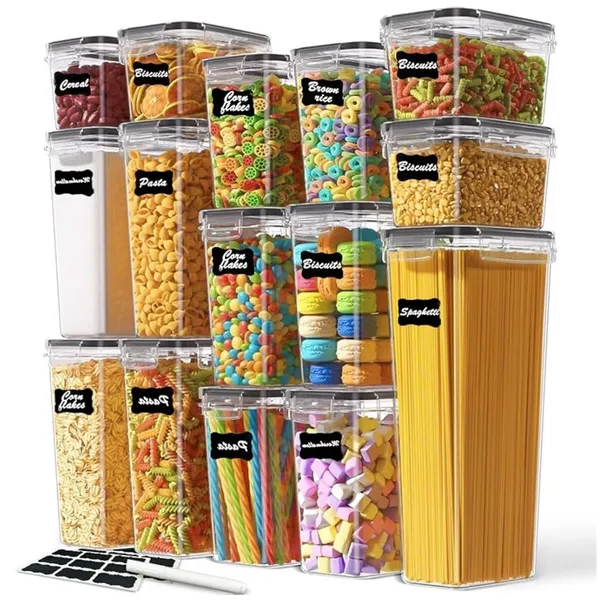 Kit 21 Potes Herméticos Empilháveis Quadrado Resistente Plástico Cozinha Dispensa Alimentos e Bebida