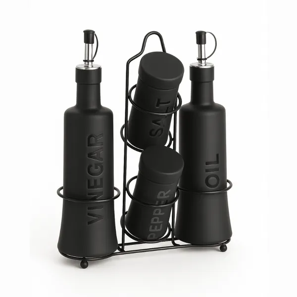 Kit 5 Peças Galheteiros E Saleiros Com Suporte Bico Dosador