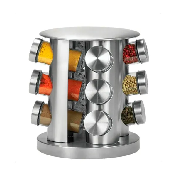 Porta Temperos e Condimentos Inox Giratório 360º 12 Potes de Vidro Pronta Entrega Envio Imediato