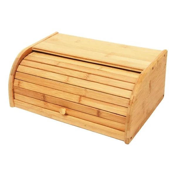 Porta Pão Bambu Com Tampa Retrátil 40X27X16CM Perfeita Para Armazenar Pães Bolachas Resistente