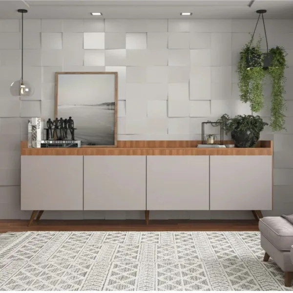 Buffet Aparador Retrô 4 Portas MDP Freijó e Fumê 180cm Edi