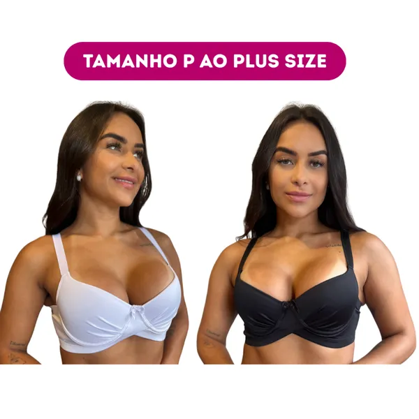 Kit 2 Sutiãs Plus Size Push Up de Bojo Confort Feminino Alta Sustentação Soutien Seios Grandes Reforçado Confortável Aro
