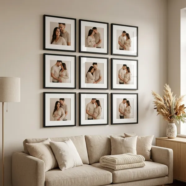 Kit 9 Quadros Decorativos Paspatur Minimalista Madeira Acrilico 23x23 Sala Quarto