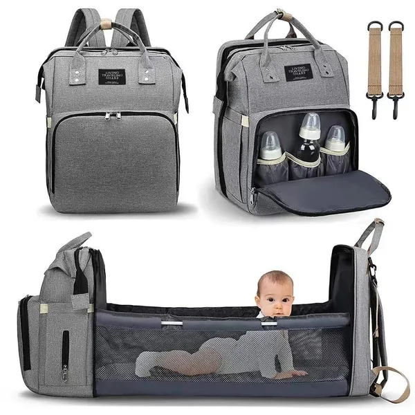 Bolsa de maternidade multifuncional, térmica e impermeável, que se transforma em berço-M002