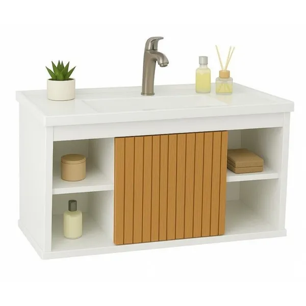 Gabinete Armário Completo Para Banheiro Cuba Pia Suspenso Com Nichos Cores BARCELONA