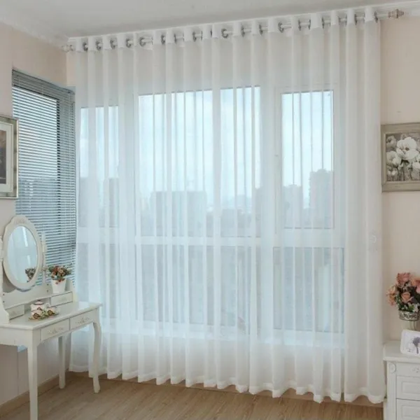 Cortina Luxo Voil Lisa Para Cozinha Quarto e Sala Com Ilhós Cromado