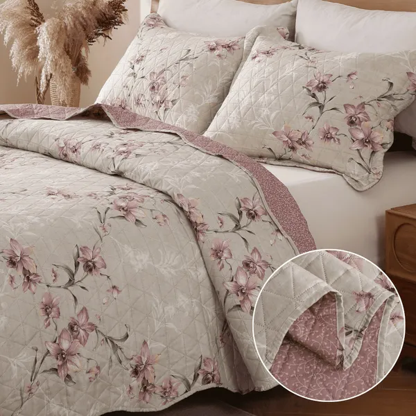 Kit Colcha Cobre Leito 3 Peças Itália Dupla Face  Aba Americana King Queen Casal Solteiro