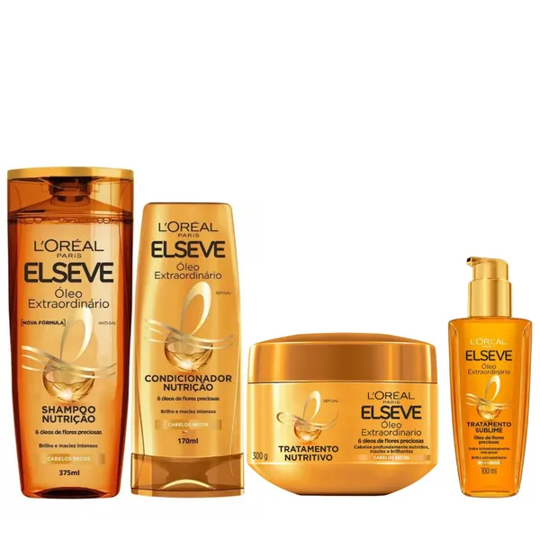 Kit Elseve Óleo Extraordinário Shampoo 375ml+Condicionador 170ml + Máscara 300g + Óleo Elseve 100ml
