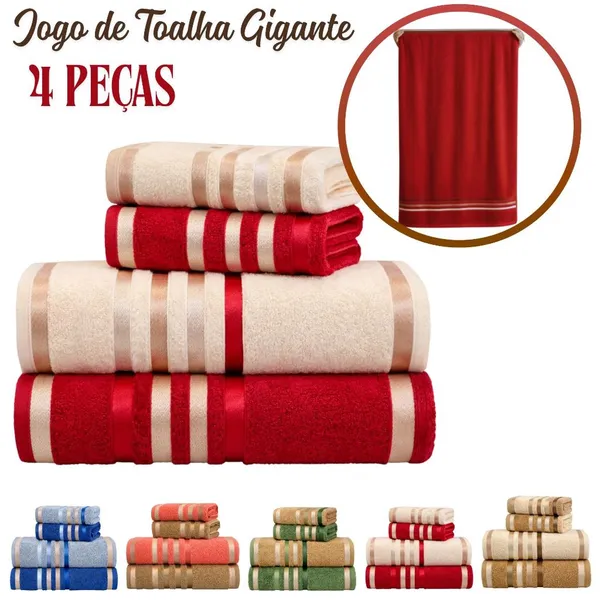 Jogo de Toalha de Banho Gigante 4 Peças 100% Algodão Grossa Banhão Excelente Absorção Habitat Colore