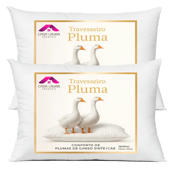 Kit 2 / 1 / 4 Travesseiro Pluma de Ganso Descanso Antiacaro 70x50cm Sintético