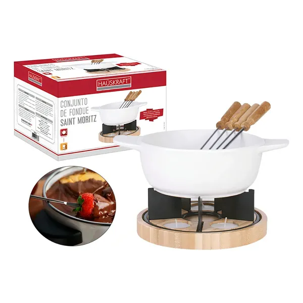 Aparelho De Fondue 12 Pçs Aço Inox Branco e Preto Hauskraft