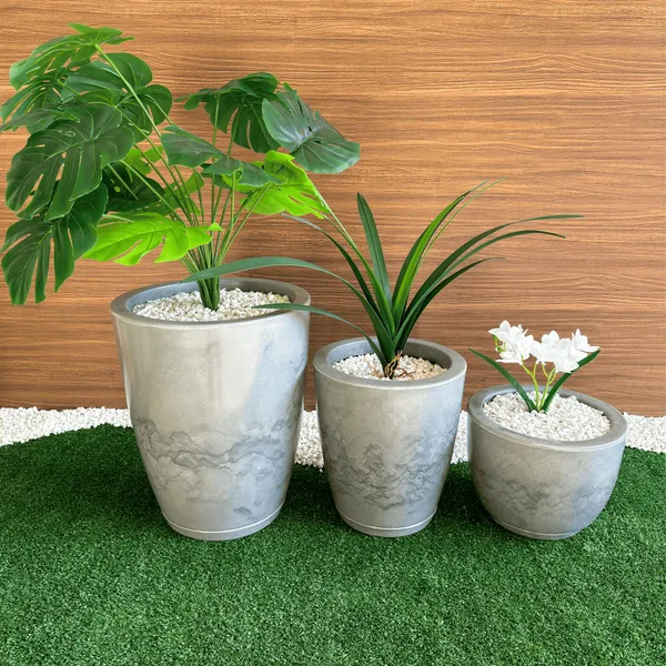 Kit 3 Vasos decorativos para plantas com prato, premium