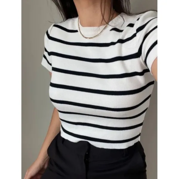 Blusa feminina Old Monet, tricot, manga curta elastano