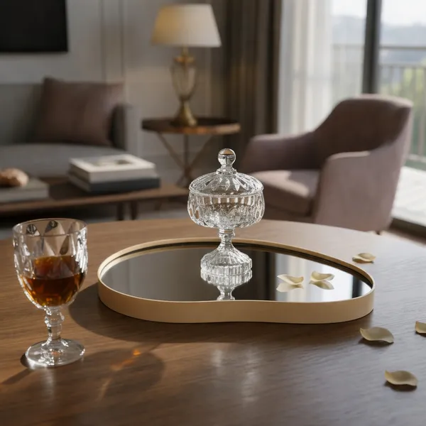 Bandeja Decorativa Espelhada com Acabamento em Couro