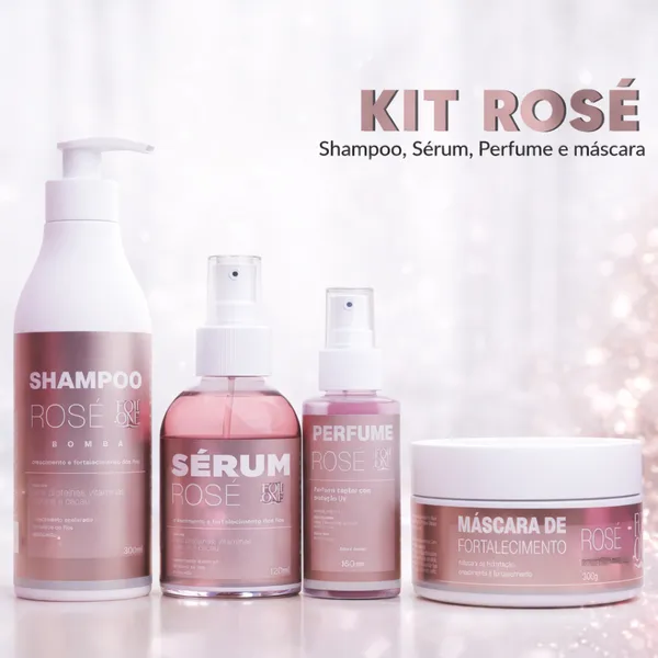 Kit Capilar Rosé Máscara, Shampoo bomba, Sérum Capilar Perfume Pra Cabelo