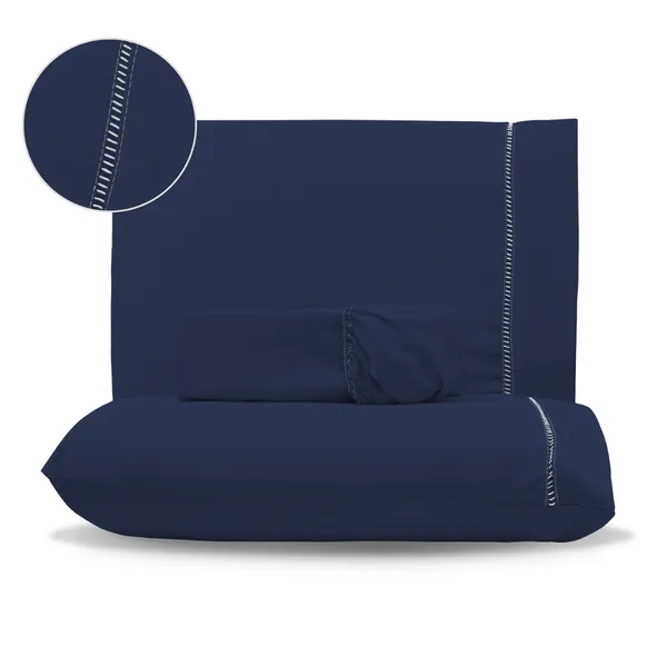 Jogo de Lençol Premium​ Com Elástico 400 fios Percal 3 Peças Ponto Palito