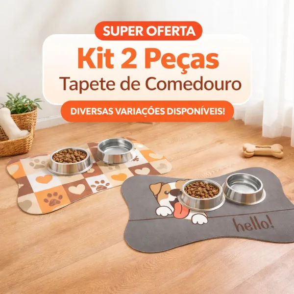 Kit 2 Tapetes Comedouro Pet Antiderrapante Lavável | Tapete para Ração Cachorro e Gato | Base Emborrachada